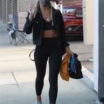 Daniella Karagach in a Black Denim Jacket Arrives for Practice at the DWTS Studio in Los Angeles
