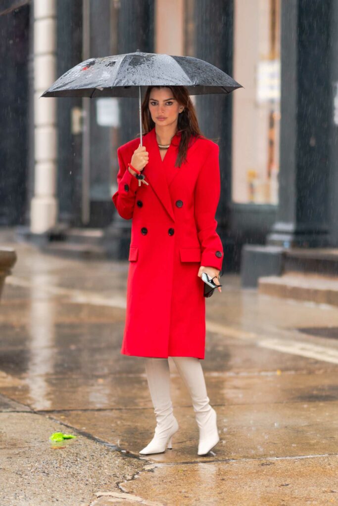 Emily Ratajkowski in a Red Coat