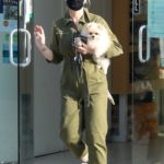 Kelly Osbourne in an Olive Jumpsuit Picks Up her Pomeranian from the Groomer at Healthy Spot in Los Angeles