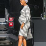 Kelly Rowland in a Striped Dress Arrives to a Photoshoot at a Private Studio in Brentwood