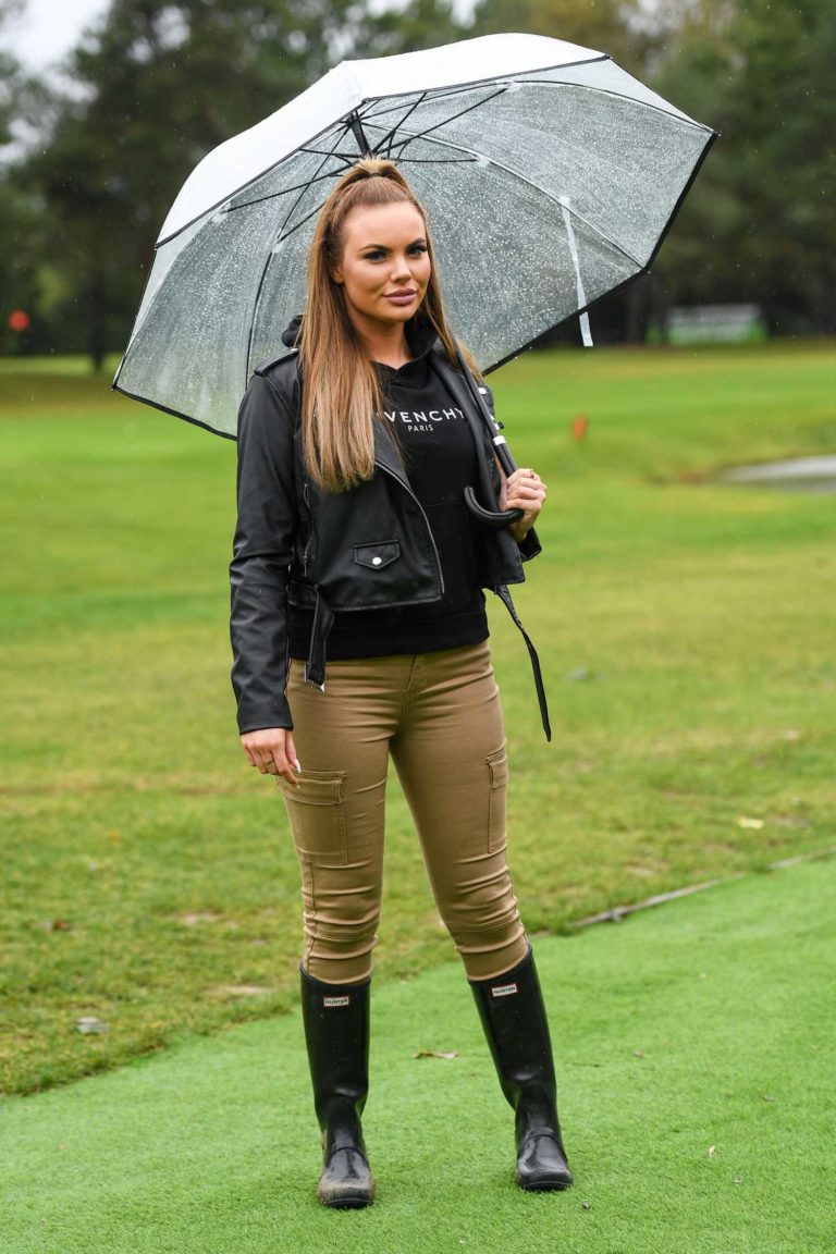 Kelsey Stratford in a Beige Pants on the Set of The Only Way is Essex