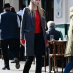 Lara Stone in a Grey Coat Was Spotted Out in London