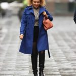 Pandora Christie in a Blue Tench Coat Arrives at the Global Offices in London