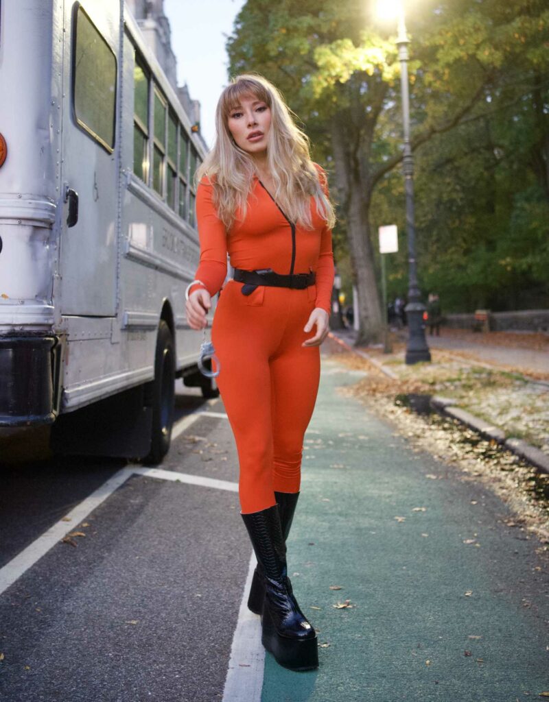 Alexandra Vino in a Red Catsuit