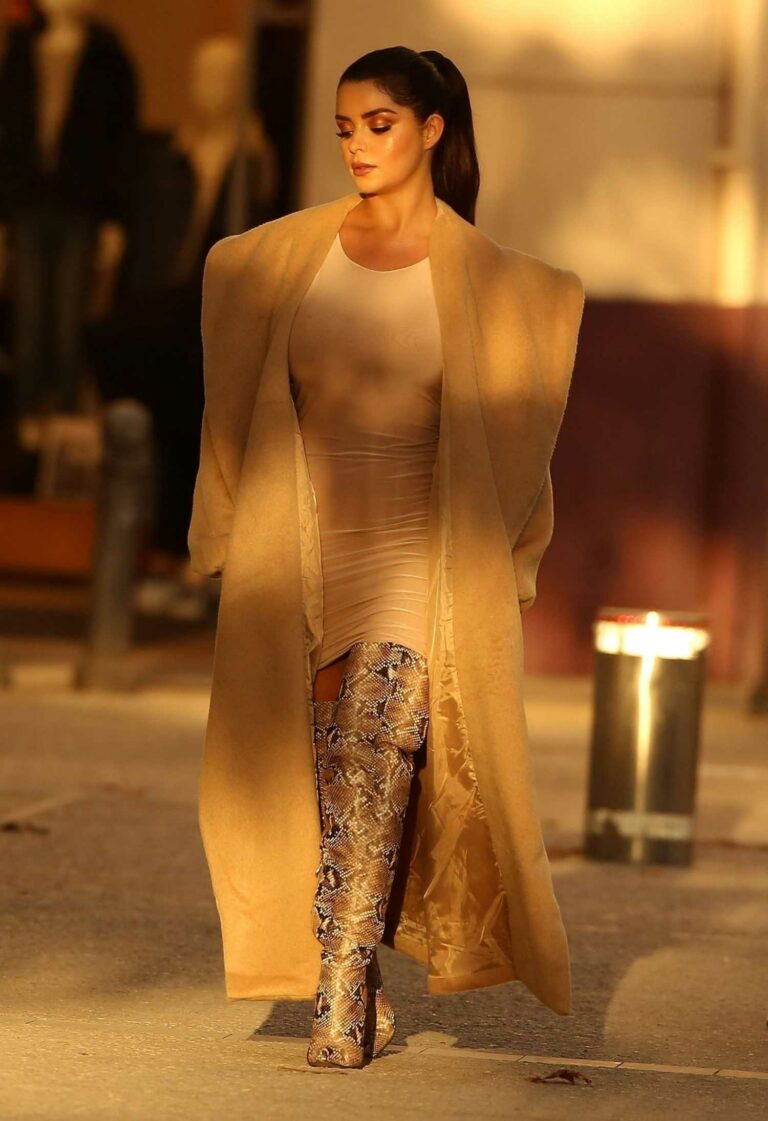 Demi Rose in a Beige Coat Shoots Her New Campaign as Brand Ambassador