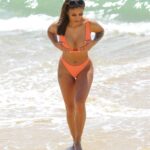 Kayleigh Morris in an Orange Bikini on the Beach in Cyprus