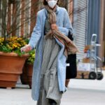 Maya Hawke in a Light Blue Fur Coat Was Seen Out in Downtown Manhattan in New York