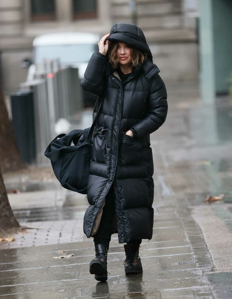 Myleene Klass in a Black Puffer Coat