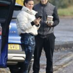 Rebekah Vardy in a White Puffer Jacket Arrives Training in Peterbourgh