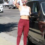 Sharna Burgess in a White Cropped Tank Top Arrives for Dance Practice at the DWTS Studio in Los Angeles