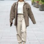 Sian Welby in a Plaid Jacket Leaves the Global Radio Studios in London