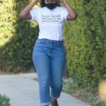 Taylor Simone Ledward in a White Tee Was Seen Out in Los Feliz