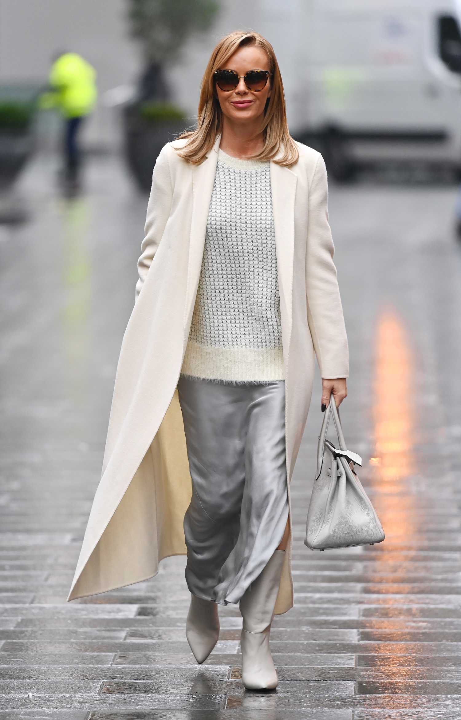 Amanda Holden in a White Coat Leaves the Global Studios in London ...
