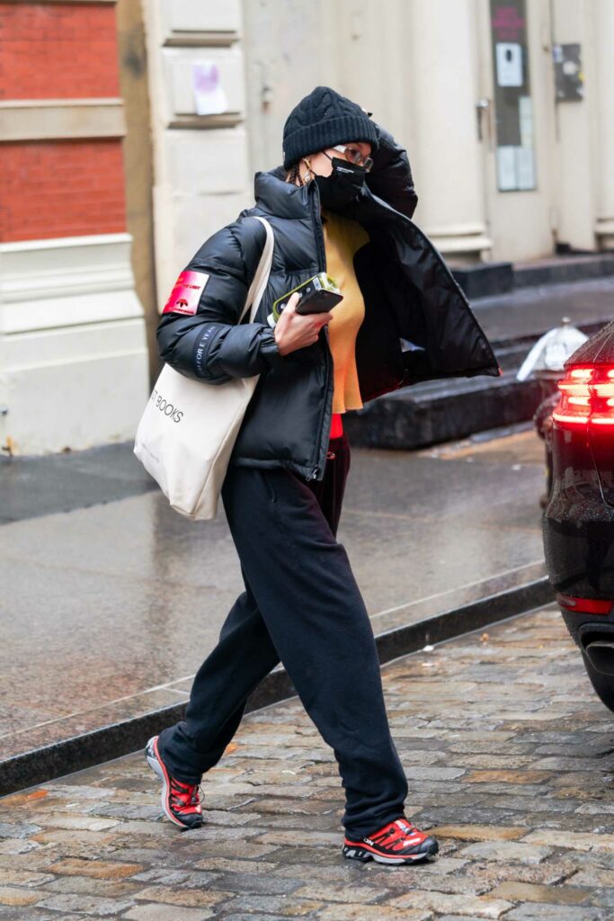 Bella Hadid in a Black Puffer Jacket