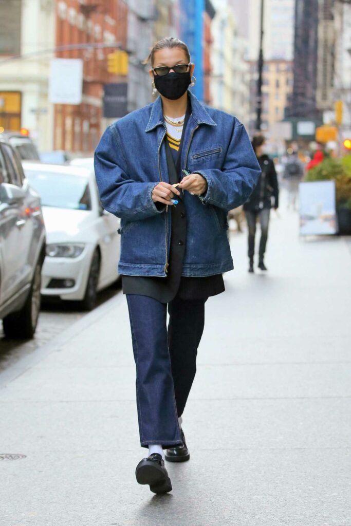 Bella Hadid in a Blue Denim Jacket