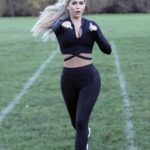 Bianca Gascoigne in a Black Workout Ensemble Does a Morning Exercise Run in Kent