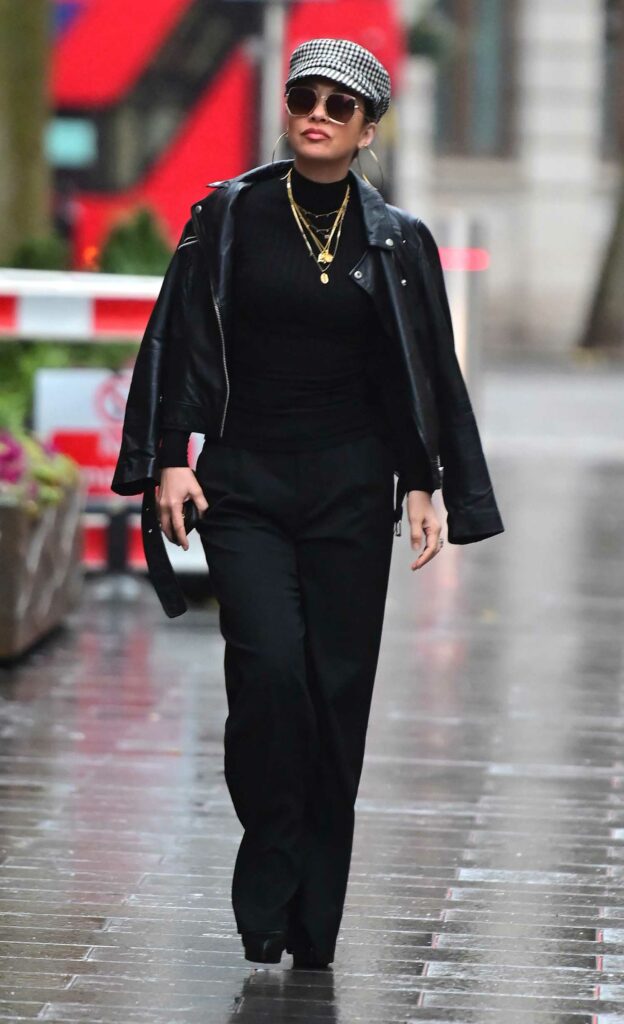 Myleene Klass in a Black Leather Jacket