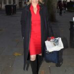 Rachel Johnson in a Red Dress Arrives at the Global Radio Studios in Central London