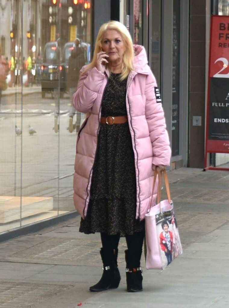 Vanessa Feltz in a Pink Puffer Coat