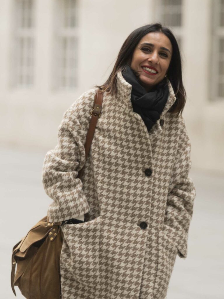Anita Rani in a Tan Coat