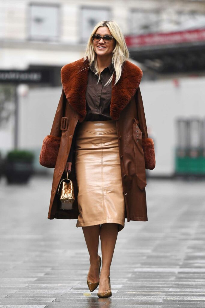 Ashley Roberts in a Tan Leather Coat
