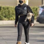 Brittany Furlan in a Black Leggings Goes Shopping with Her Pooch in Calabasas