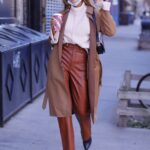Haley Kalil in a Tan Leather Pants Was Seen Out in New York