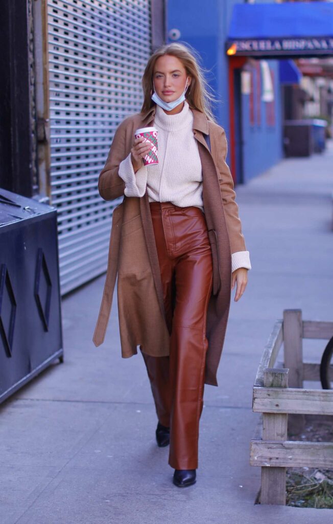 Haley Kalil in a Tan Leather Pants