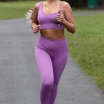 Holly Burns in a Purple Workout Ensemble Does an Early Morning Workout Out in Birmingham