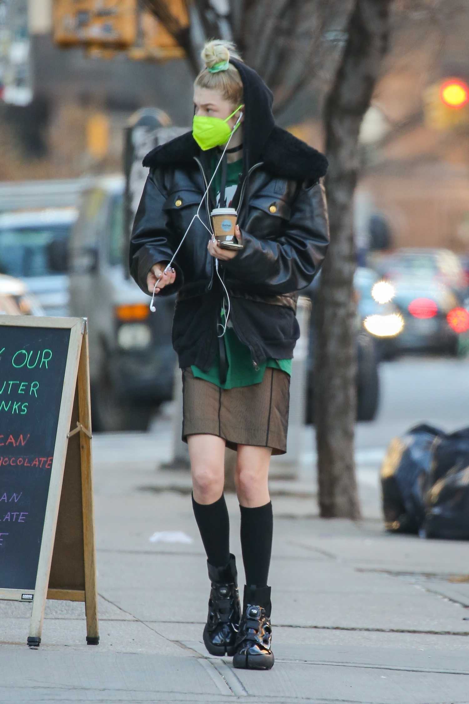 Hunter Schafer in a Neon Green Protective Mask Was Seen Out in NYC