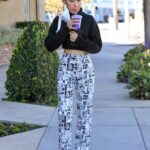 Jaime Xie in a Black Cropped Sweater Enjoys a Cha Cha Matcha in West Hollywood
