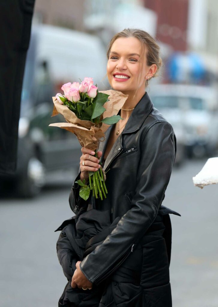 Josephine Skriver in a Black Leather Jacket