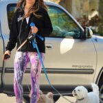 Kelly Dodd in a Black Track Jacket Walks Her Dogs in Newport Beach