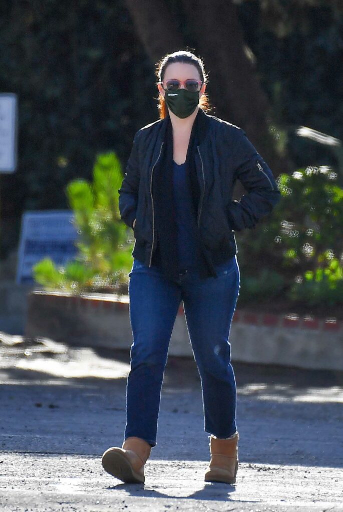 Kristin Davis in a Black Bomber Jacket