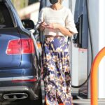 Laeticia Hallyday in a Floral Print Skirt Was Spotted at the Gas Station in Los Angeles