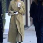Lara Bingle in a Beige Cardigan Grabs a Coffee with Friends in Beverly Hills