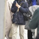 Matilda de Angelis in a Blue Jacket Arrives on the Set of Across the River and Into the Trees in Venice
