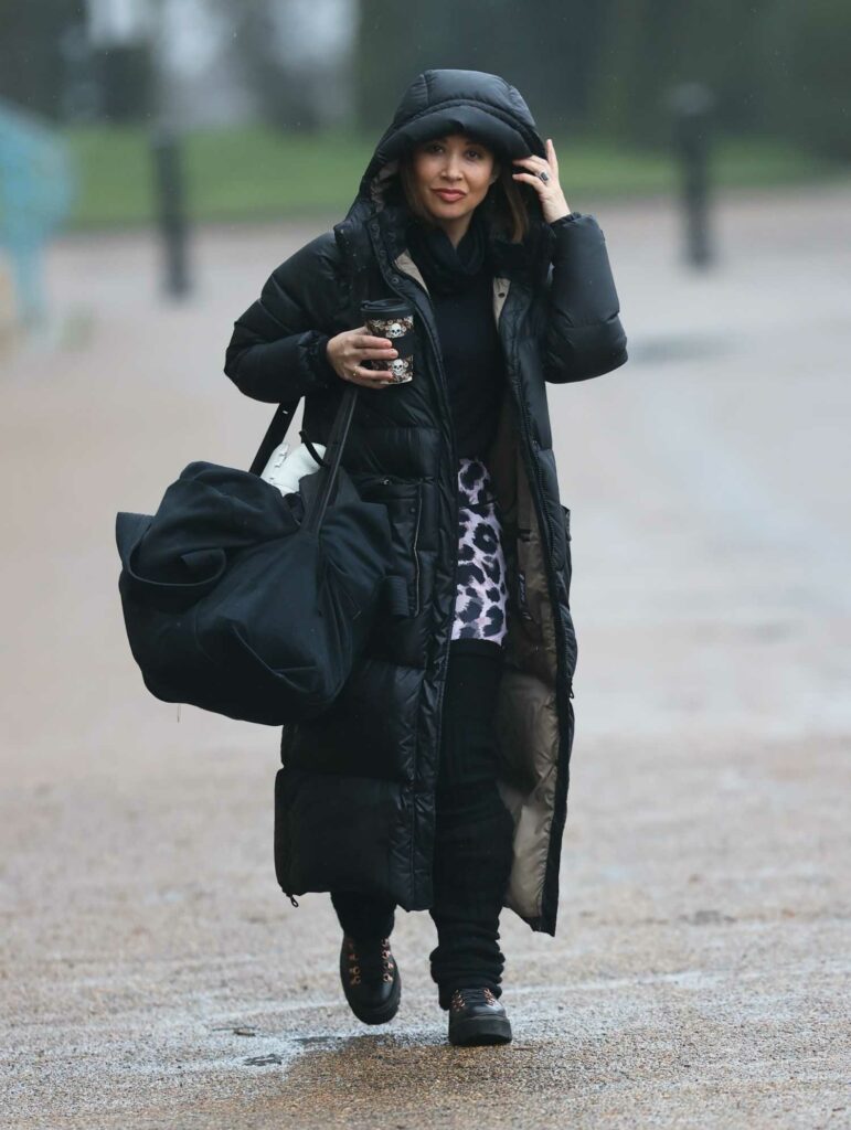 Myleene Klass in a Black Puffer Coat