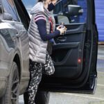 Rebekah Vardy in a Blue Protective Mask Arrives at Ice Rink in Nottingham