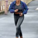 Sarah Hutchinson in a Grey Leggings Does a Workout Session Out in Blackpool