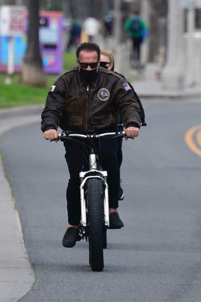 Arnold Schwarzenegger in a Brown Leather Jacket