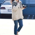 Ashley Greene in a White Cardigan Picks Up Sushi in Los Angeles