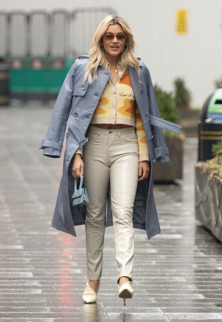 Ashley Roberts in a Grey Leather Coat