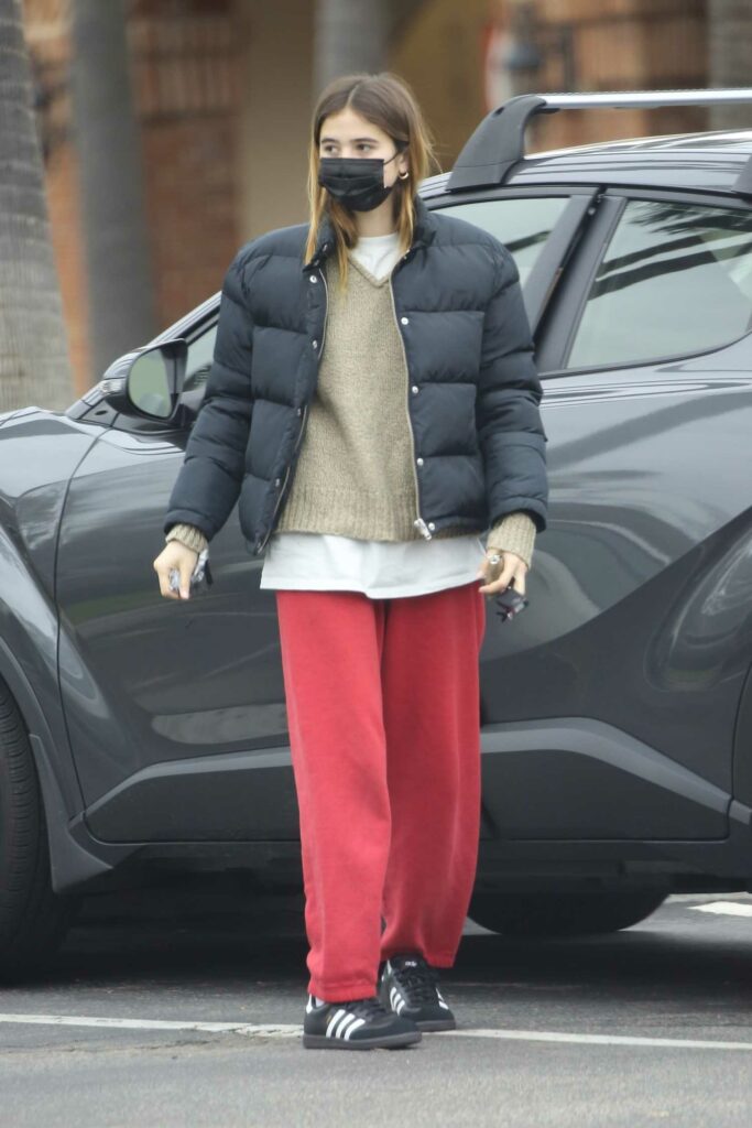 Emilia Merkell in a Red Sweatpants