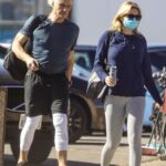Emma Krokdal in a Protective Mask Arrives at Gold’s Gym Out with Dolph Lundgren in Venice