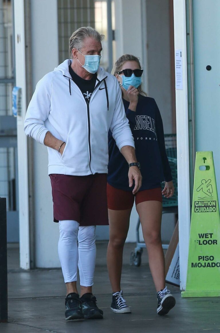 Emma Krokdal in a Protective Mask Arrives at Whole Foods with Dolph