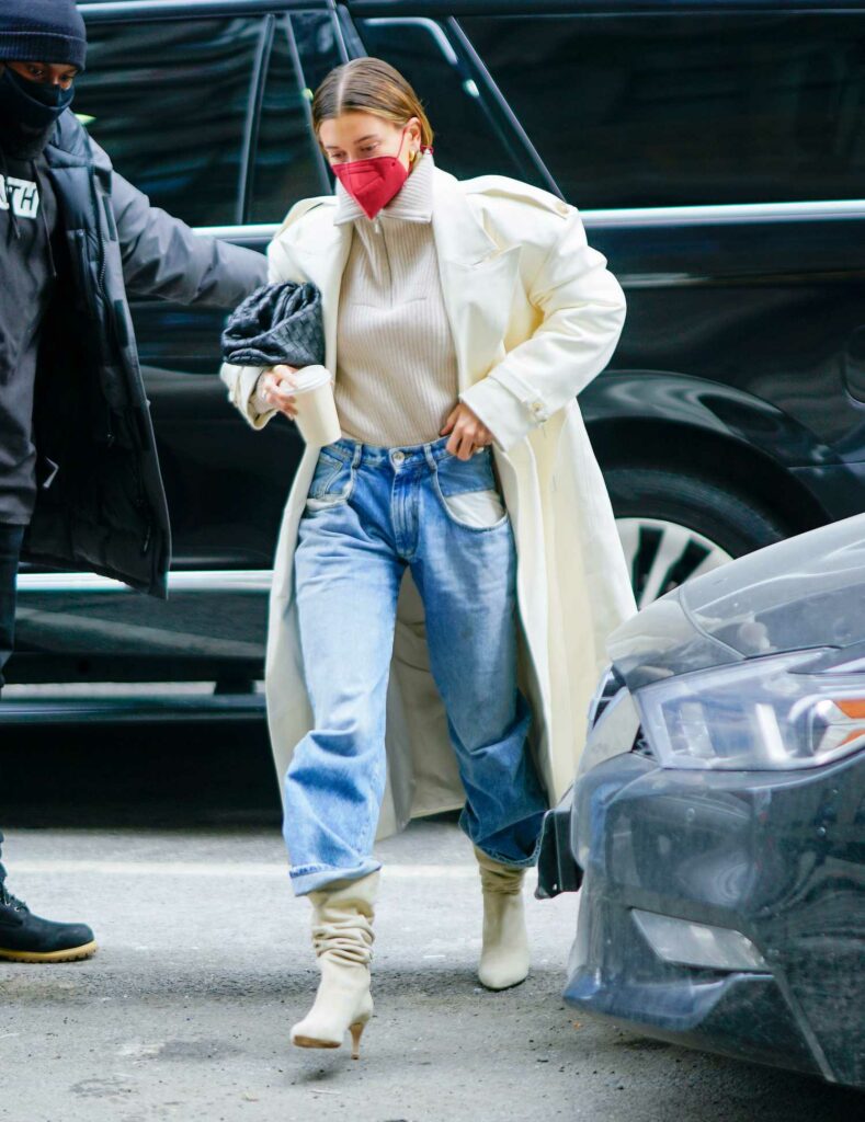 Hailey Bieber in a White Trench Coat