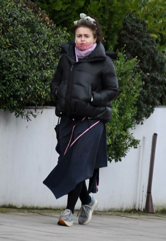 Helena Bonham Carter in a Black Puffer Jacket
