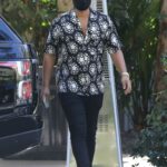 John Legend in a Black Protective Mask Leaves Lunch at Wolfgang Puck in Bel Air