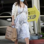 Katharine McPhee in a White Floral Maternity Dress Goes Shopping in Sherman Oaks